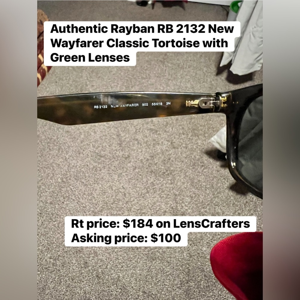 Rayban RB2132 New Wayfarer Classic Tortoise Sunglasses with Green Lenses